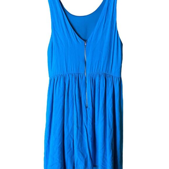 Blue Knee Length Summer Dress With Zipper Details Low Back Gathered Waist - Picture 4 of 6